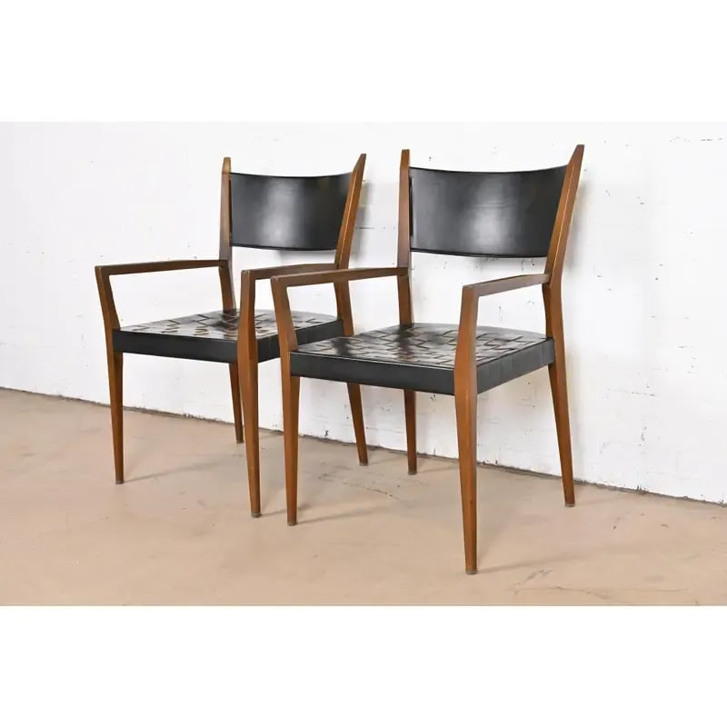 Paul McCobb for Directional Irwin Collection Mahogany and Woven Leather Armchairs, Pair - 12