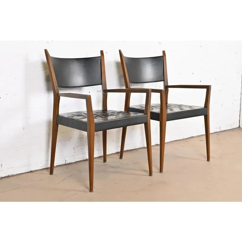 Paul McCobb for Directional Irwin Collection Mahogany and Woven Leather Armchairs, Pair - 6