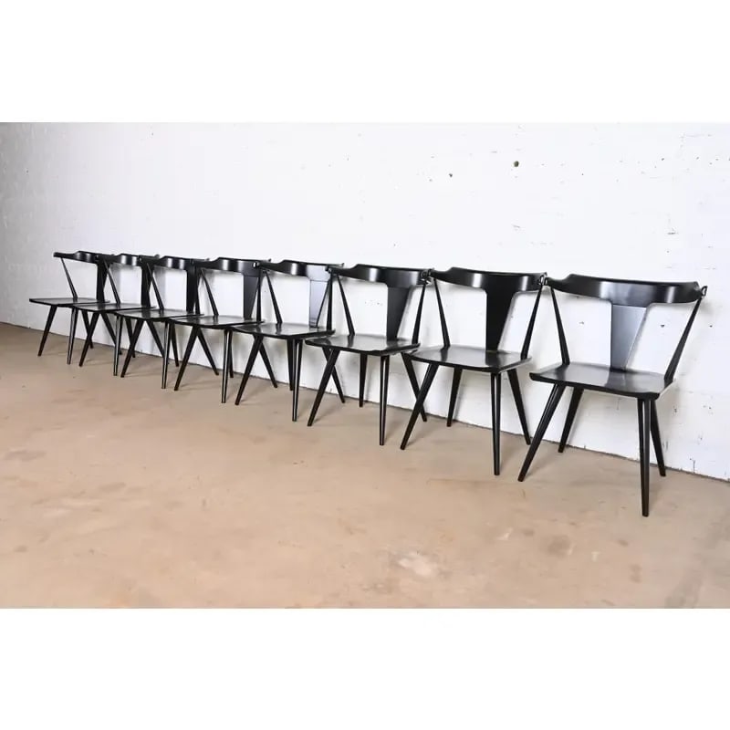 Paul McCobb Planner Group Black Lacquered T-Back Dining Chairs, Set of Eight - 2