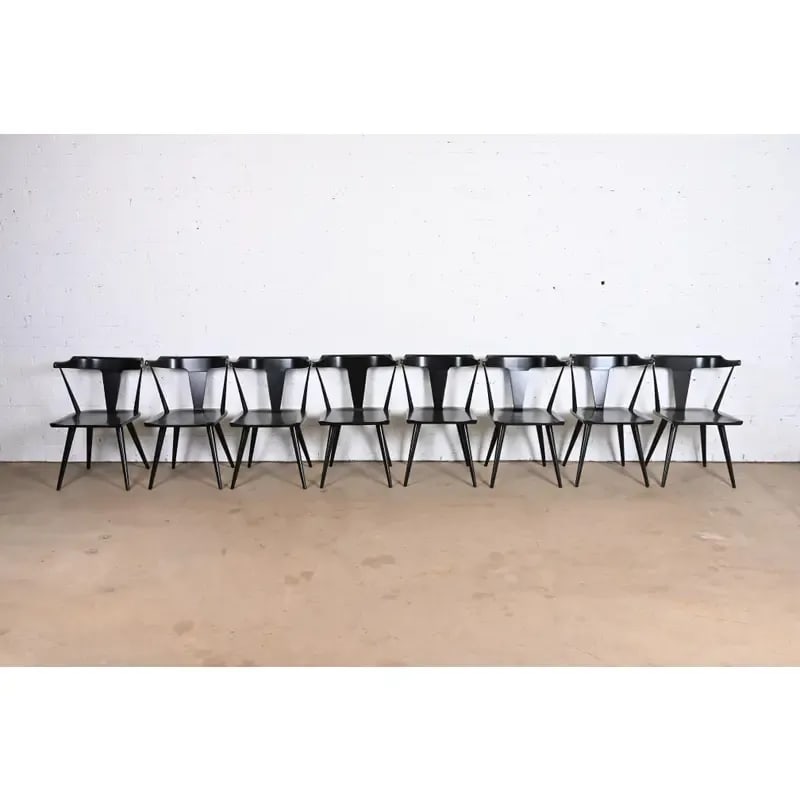 Paul McCobb Planner Group Black Lacquered T-Back Dining Chairs, Set of Eight - 3