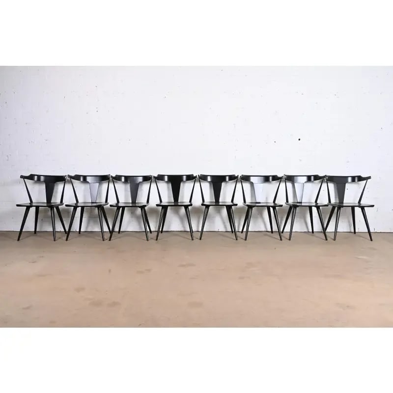 Paul McCobb Planner Group Black Lacquered T-Back Dining Chairs, Set of Eight - 4