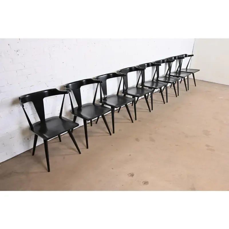 Paul McCobb Planner Group Black Lacquered T-Back Dining Chairs, Set of Eight - 6