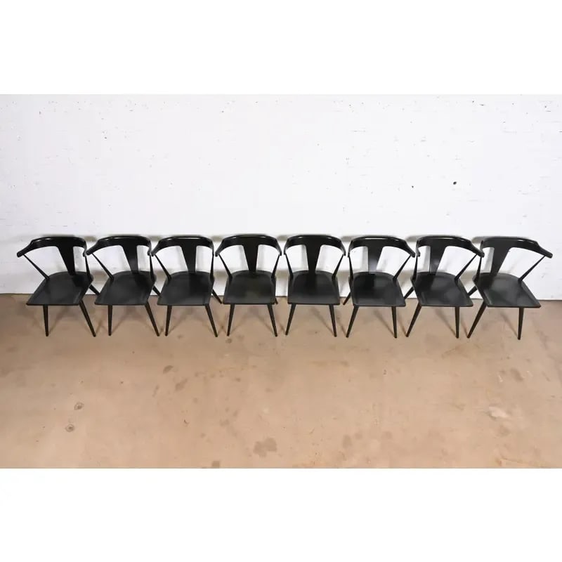 Paul McCobb Planner Group Black Lacquered T-Back Dining Chairs, Set of Eight - 7