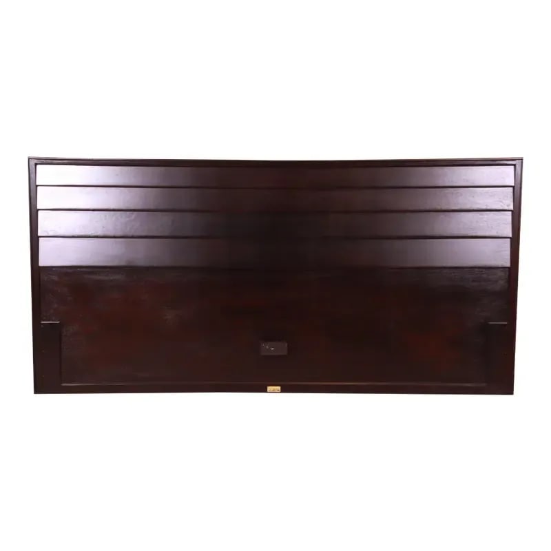 Edward Wormley for Dunbar Ebonized Mahogany Louvered Front King Size Headboard, Newly Refinished (1 of 8)