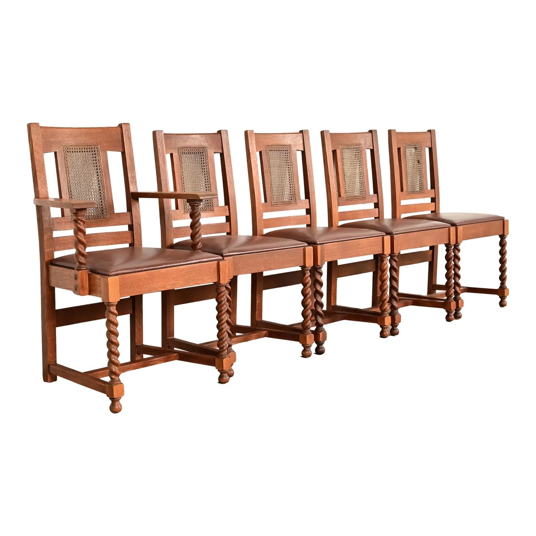 Stickley Brothers Antique Mission Oak and Cane Arts & Crafts Dining Chairs, Set of Five (1 of 17)