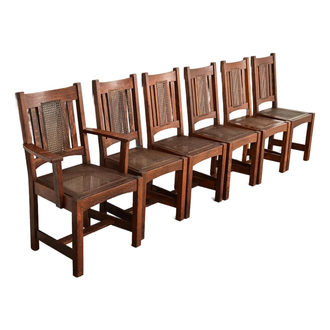 Lifetime Furniture Antique Mission Oak and Cane Arts & Crafts Dining Chairs, Set of Six (1 of 14)