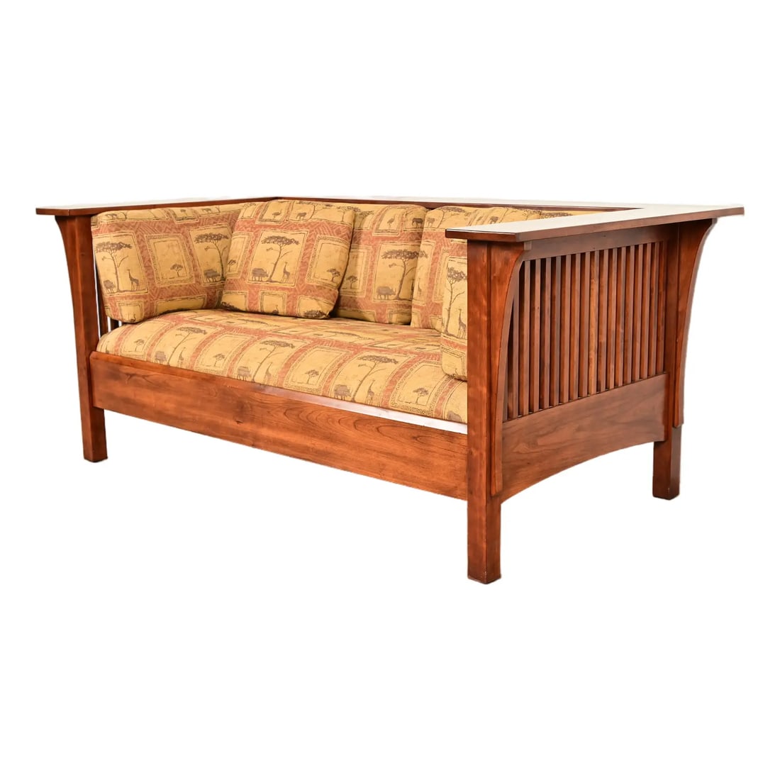 Stickley Mission Arts and Crafts Cherry Wood Prairie Spindle Settle Sofa (1 of 15)