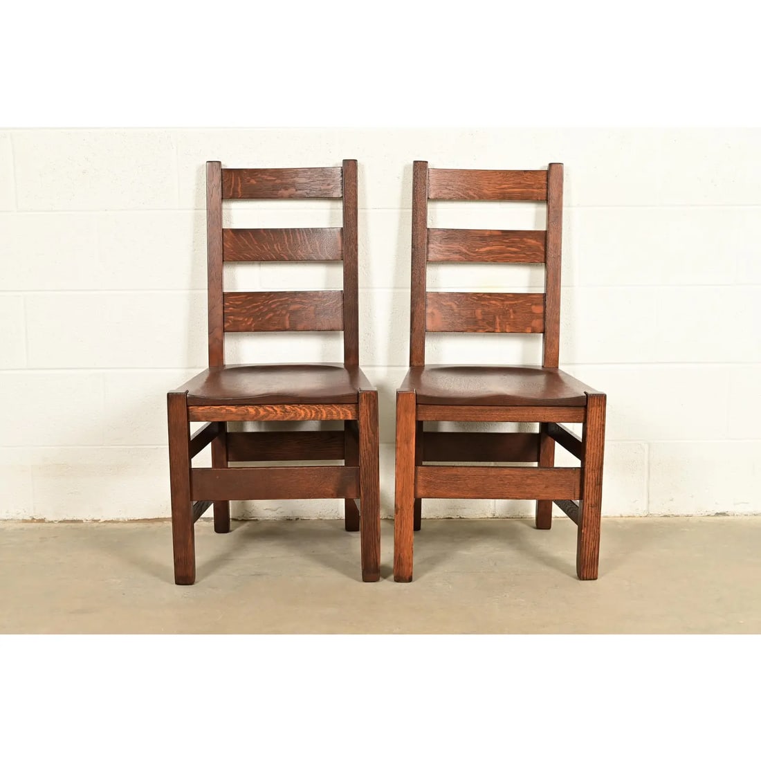 Stickley Brothers Antique Mission Oak Arts & Crafts Ladder Back Side Chairs or Dining Chairs - 2
