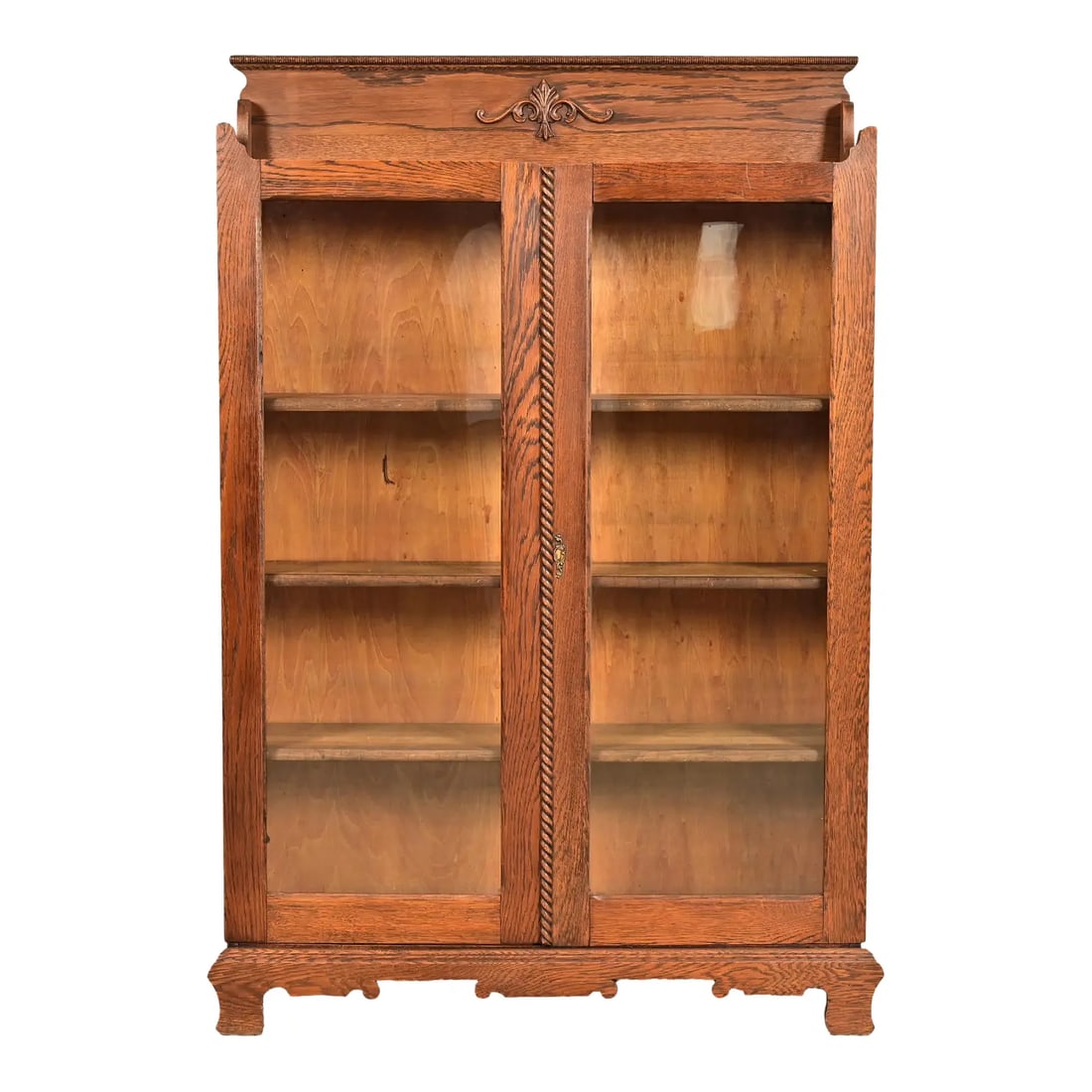 Antique Victorian Two-Door Carved Oak Bookcase Cabinet, Circa 1900 (1 of 13)