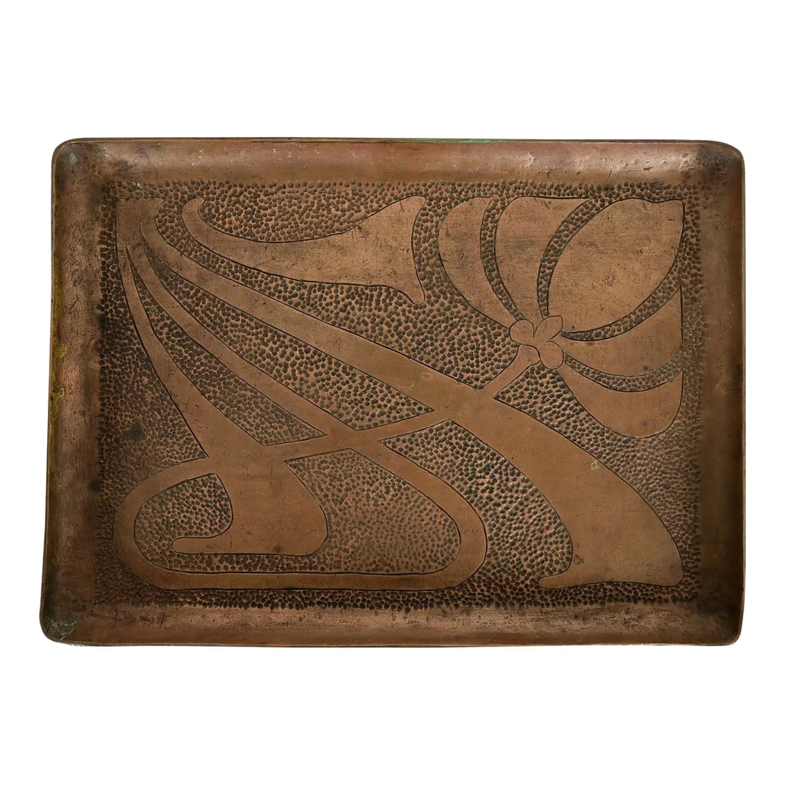 Roycroft Style Arts & Crafts Repousse Hammered Copper Serving Tray With Tulip Motif, Circa 1910 (1 of 11)