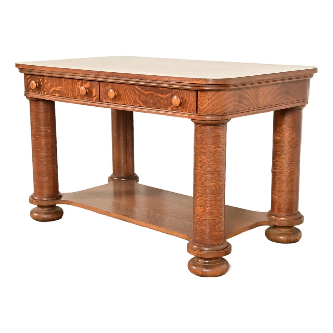 Antique Victorian Carved Tiger Oak Writing Desk or Library Table, Circa 1890s (1 of 13)