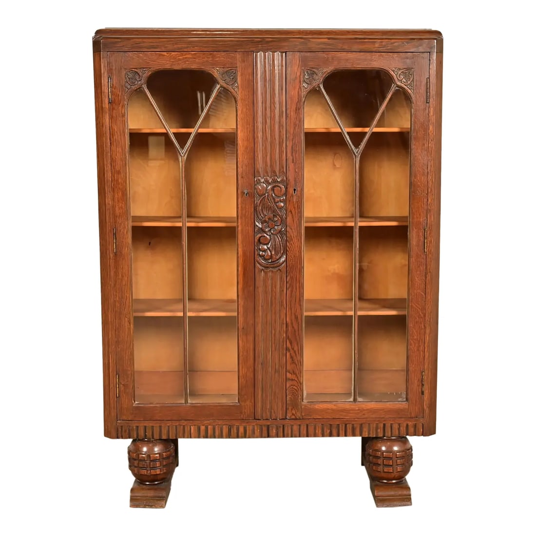 Antique English Art Deco Carved Oak Bookcase or Display Cabinet, Circa 1930s (1 of 13)