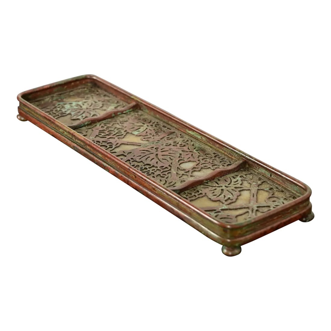 Tiffany Studios New York Grapevine Pattern Bronze and Favrile Slag Glass Pen Tray (1 of 12)