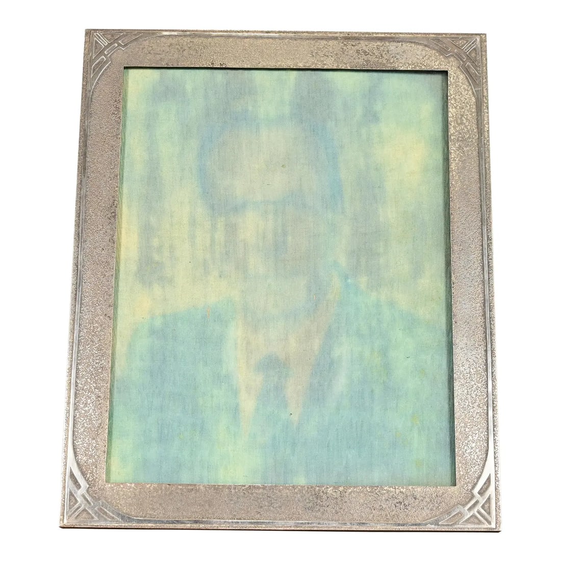 Tiffany Studios New York Art Deco Silvered Bronze Picture Frame: An exceptional antique Art Deco or Arts & Crafts period silvered bronze picture frame By Tiffany Studios USA, Early 20th Century Measures: 8.5"W x 4.5"D x 10"H. Good original vintage condition. Pairs 