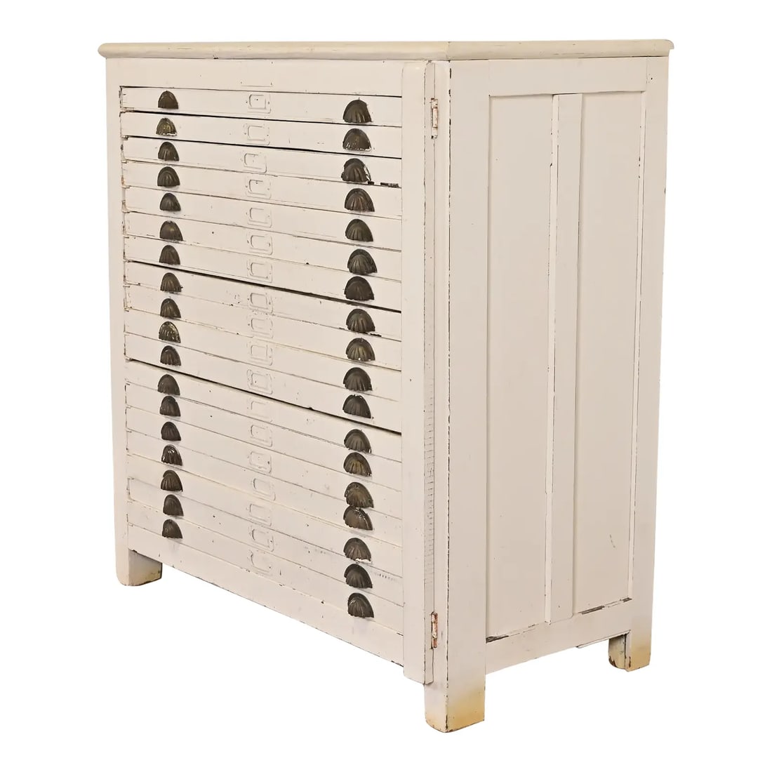 Antique Arts & Crafts White Painted 18-Drawer Flat File Printer's Cabinet, Circa 1900 (1 of 15)