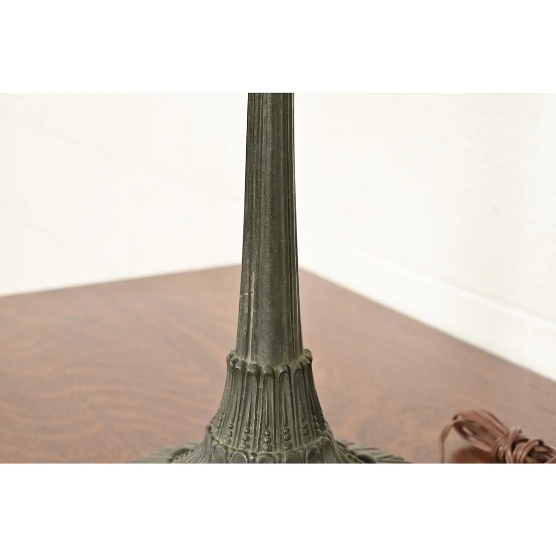 Antique Arts & Crafts Table Lamp With Painted Glass Landscape Scene Shade, Circa 1920s - 11