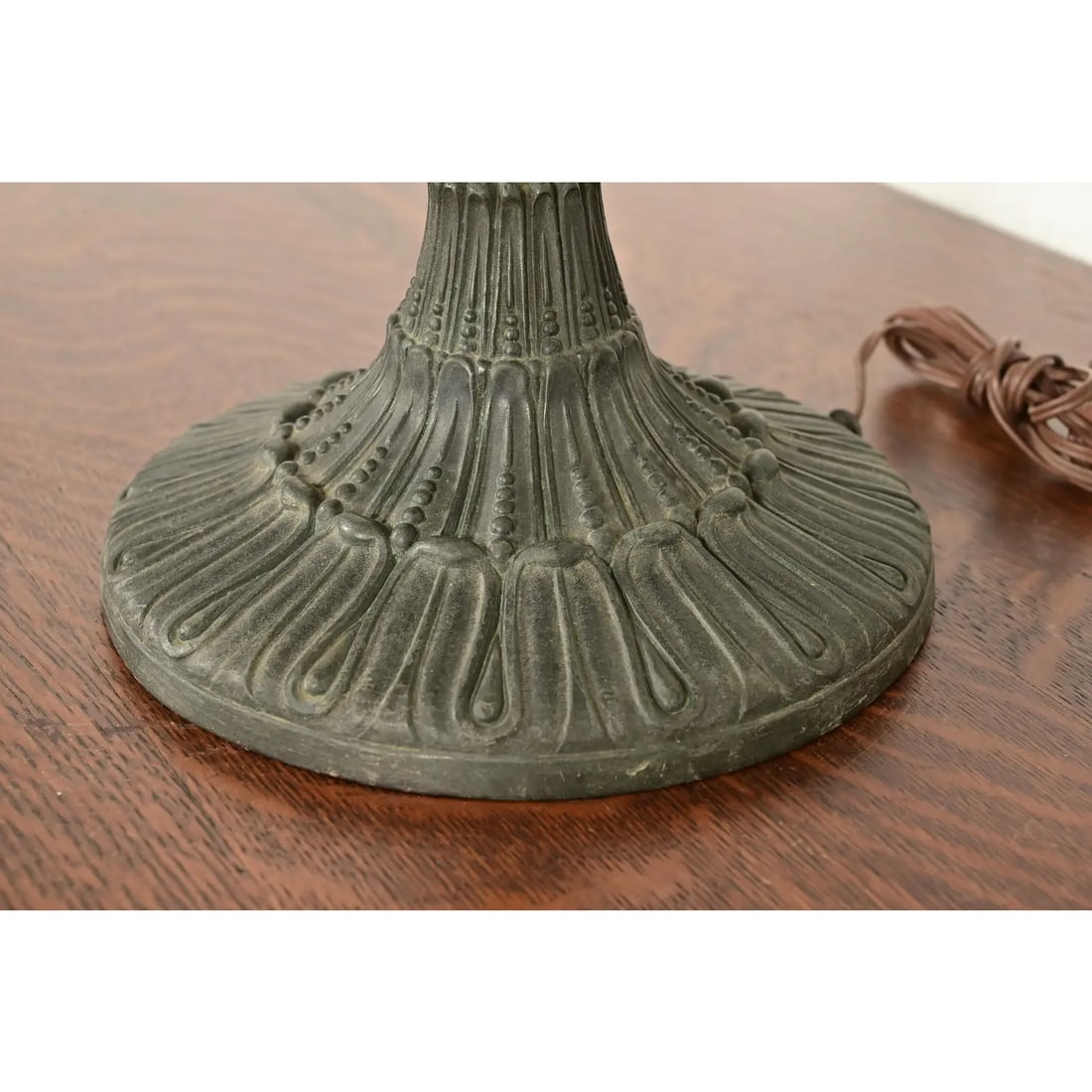 Antique Arts & Crafts Table Lamp With Painted Glass Landscape Scene Shade, Circa 1920s - 12