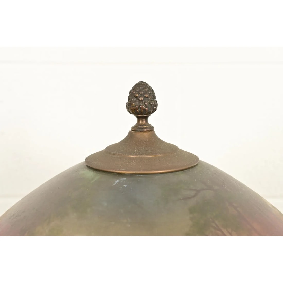 Antique Arts & Crafts Table Lamp With Painted Glass Landscape Scene Shade, Circa 1920s - 8