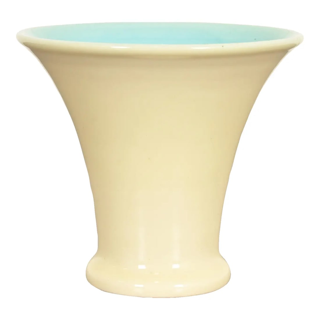 Rookwood Pottery Arts & Crafts Glazed Ceramic Art Pottery Vase, 1915: A gorgeous Arts & Crafts period glazed art pottery vase By Rookwood Pottery USA, 1915 Glazed ceramic in a beautiful cream color, with light blue interior. Measures: 5.75"W x 5.75"D x 5.25"H. Very good