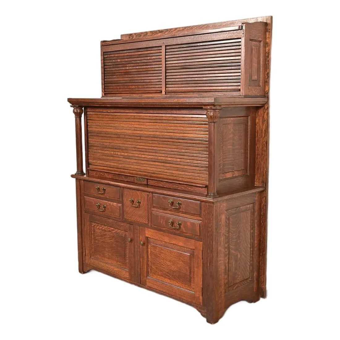 Antique Arts & Crafts Oak 27-Drawer Tambour Door Dental Cabinet by American Cabinet Co., Circa 1900 (1 of 18)