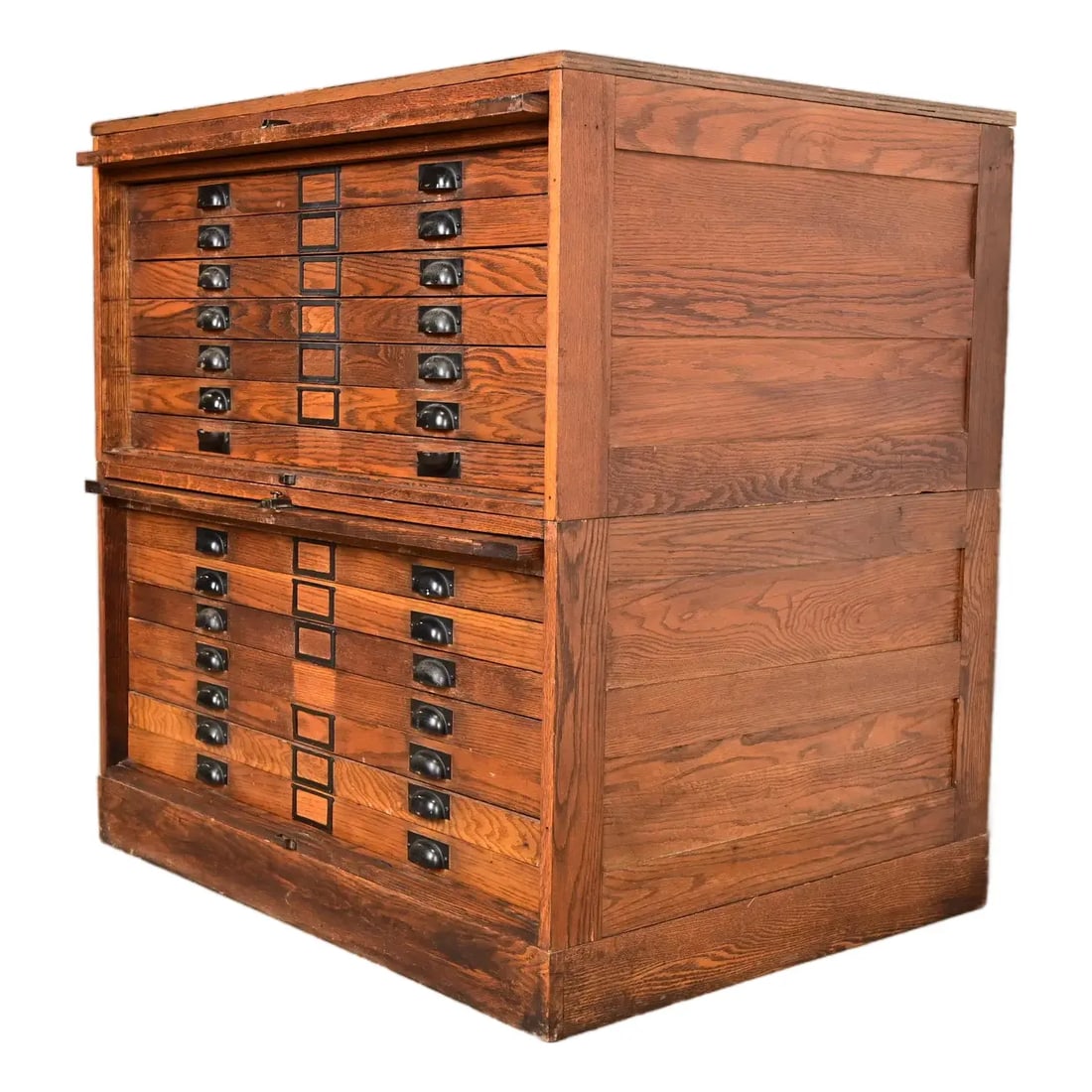 Antique Arts & Crafts Oak 14-Drawer Architect's Blueprint Flat File Cabinet, Circa 1900 (1 of 13)