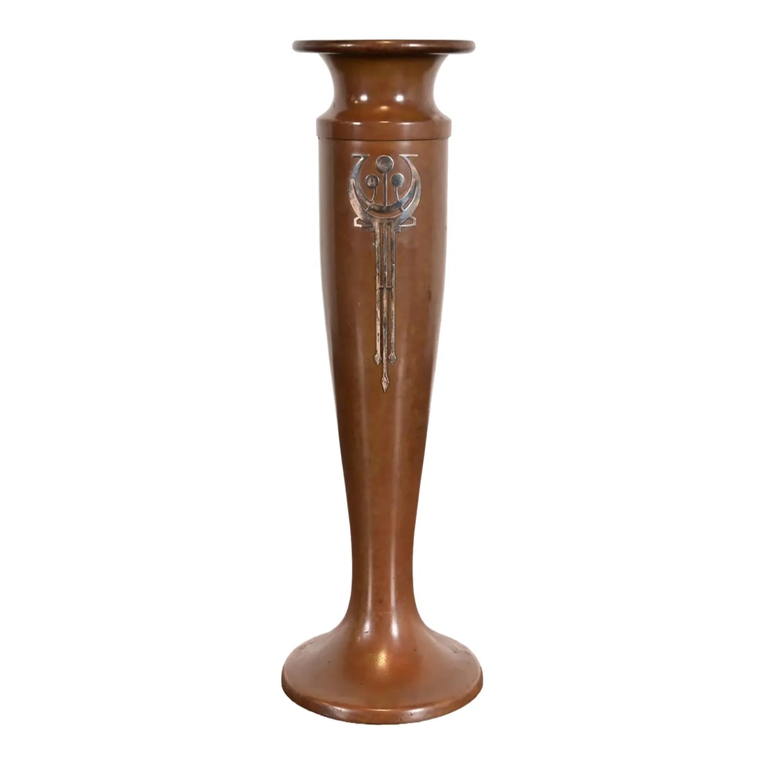 Heintz Style Arts & Crafts Sterling Silver on Bronze Vase: A beautiful Arts & Crafts period sterling silver on bronze vase In the manner of Heintz Art Metal Shop USA, Early 20th Century Measures: 4"W x 4"D x 12"H. Good original vintage condition, with beautif