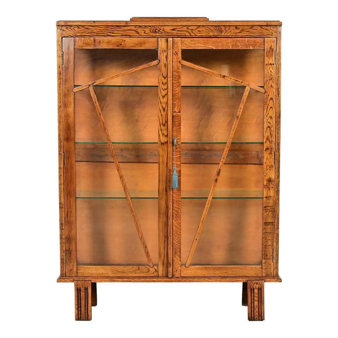 Antique English Art Deco Carved Oak Bookcase or Display Cabinet, Circa 1920s (1 of 12)