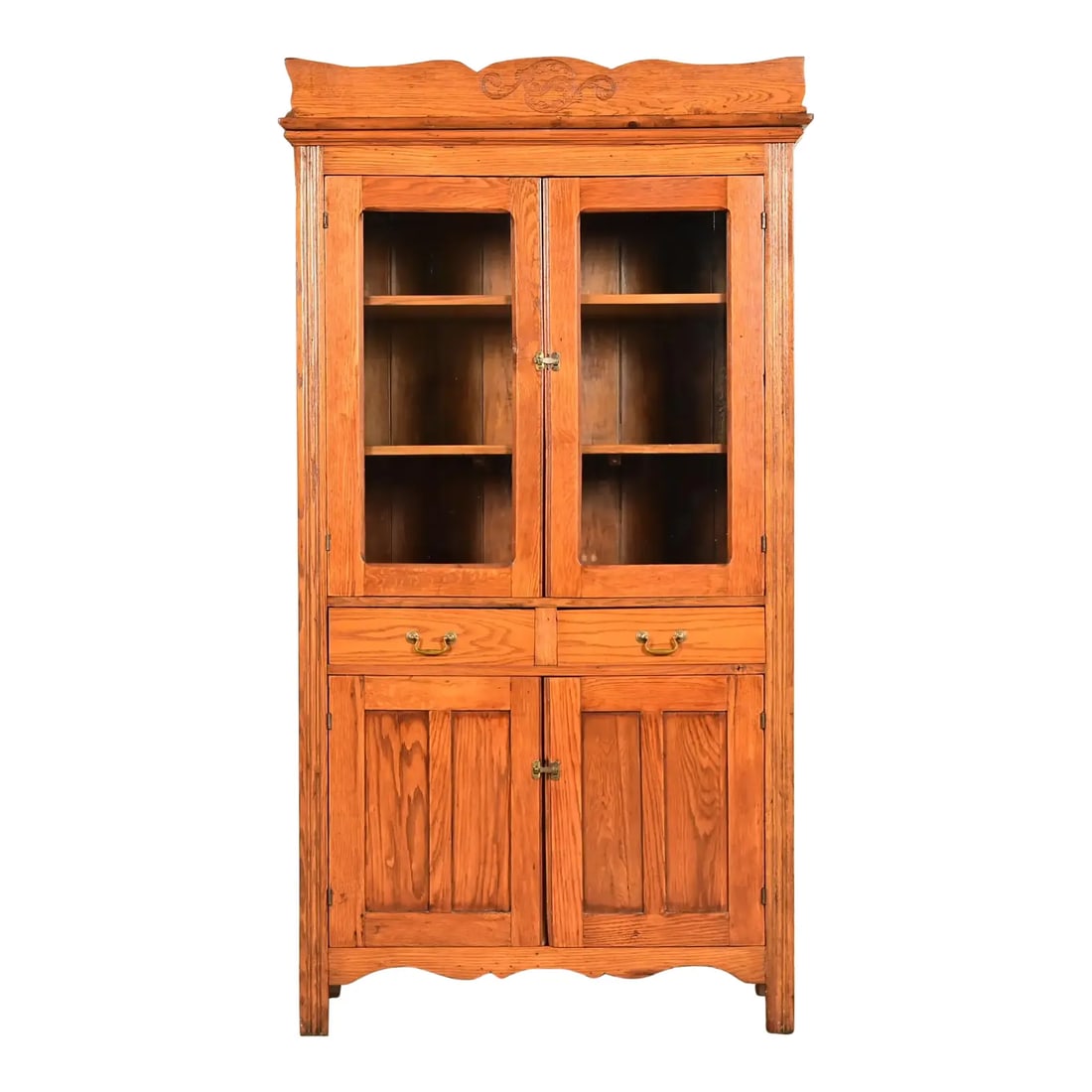 Antique Victorian Carved Oak Glass Front Bookcase or Dining Cabinet, Circa 1900 (1 of 17)