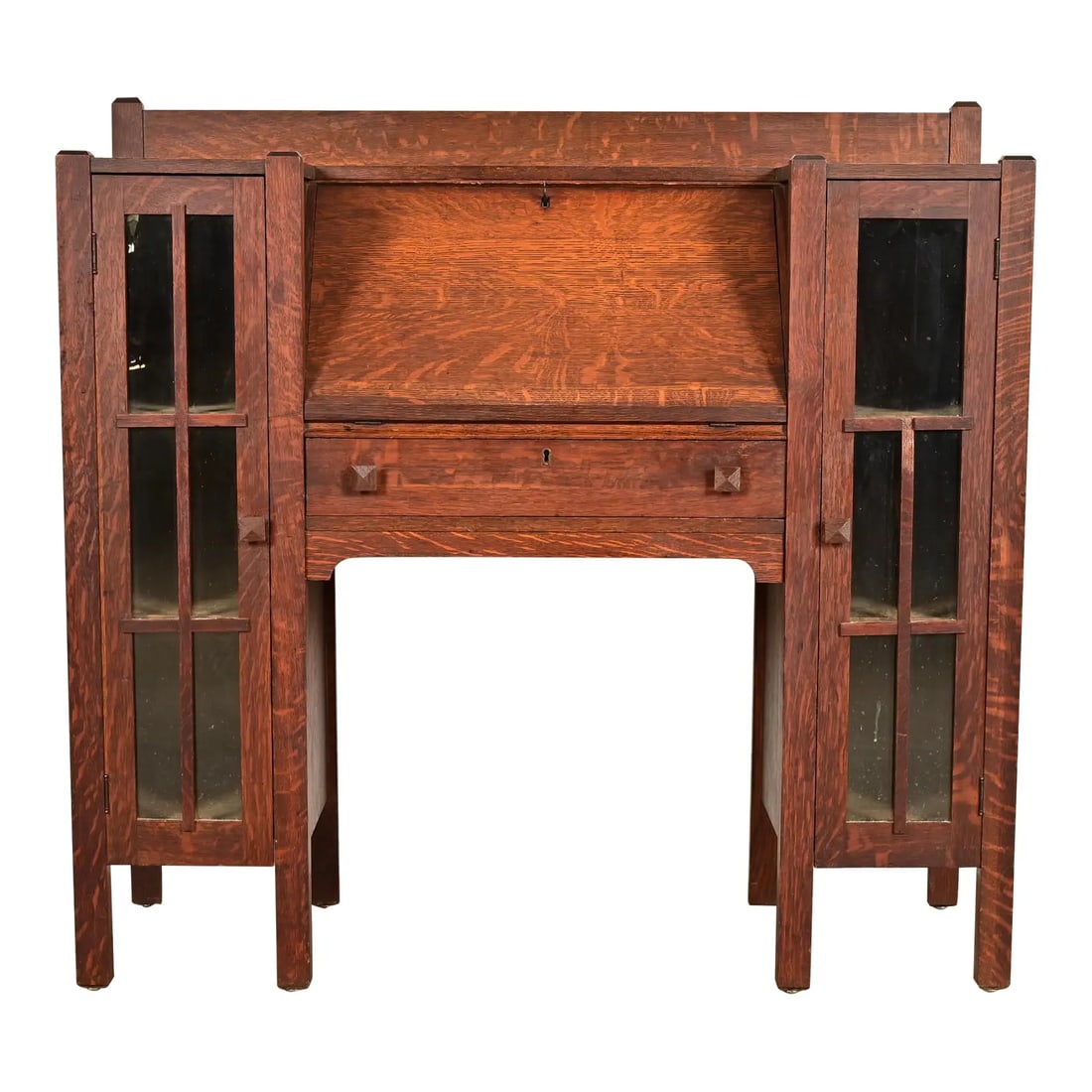 Stickley Brothers Style Antique Mission Oak Arts & Crafts Double Bookcase With Drop Front Secretary (1 of 15)