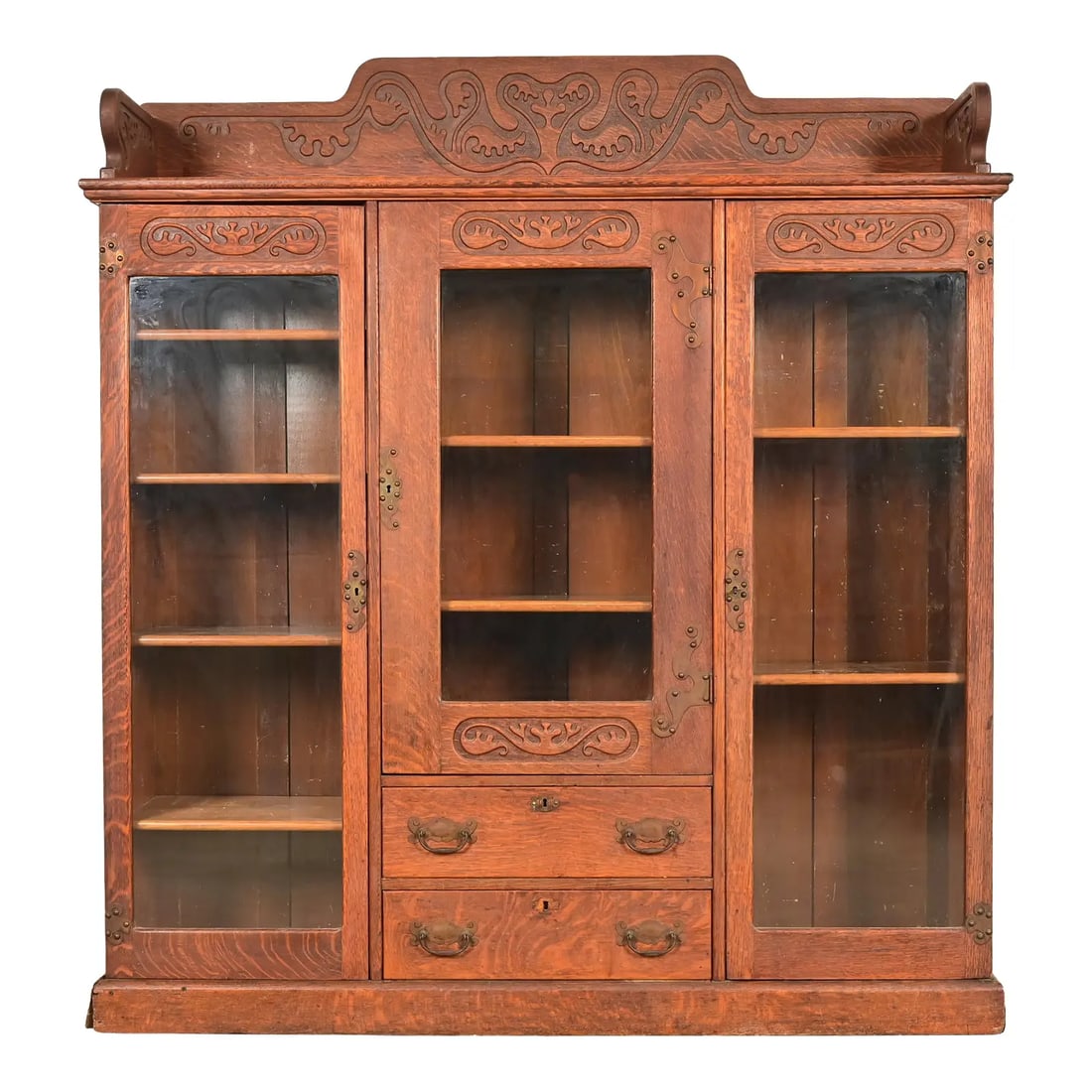 R. J. Horner Style Antique Victorian Carved Oak Triple Bookcase, Circa 1880s (1 of 13)
