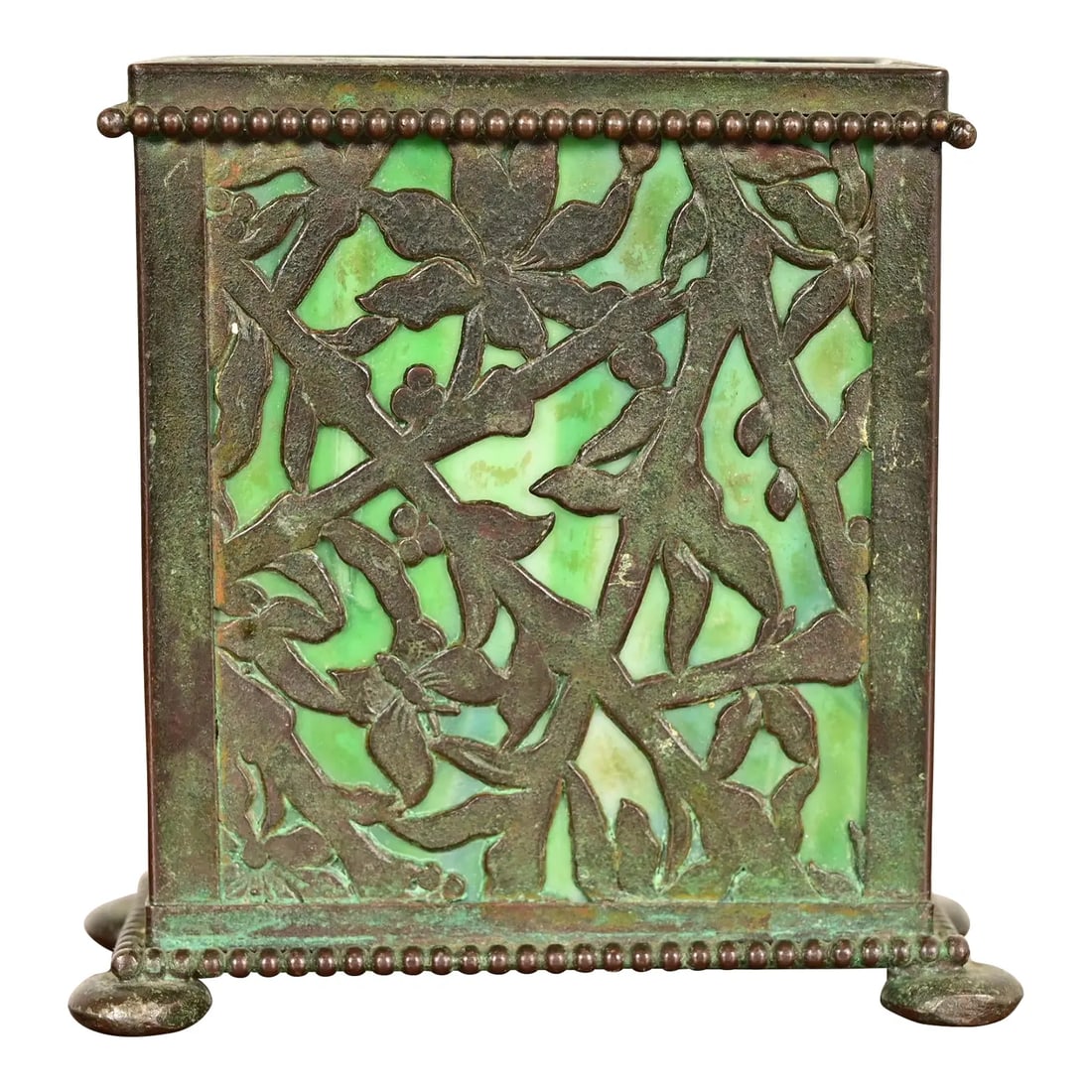 Apollo Studios New York Arts & Crafts Grapevine Pattern Bronze and Slag Glass Card Holder (1 of 12)