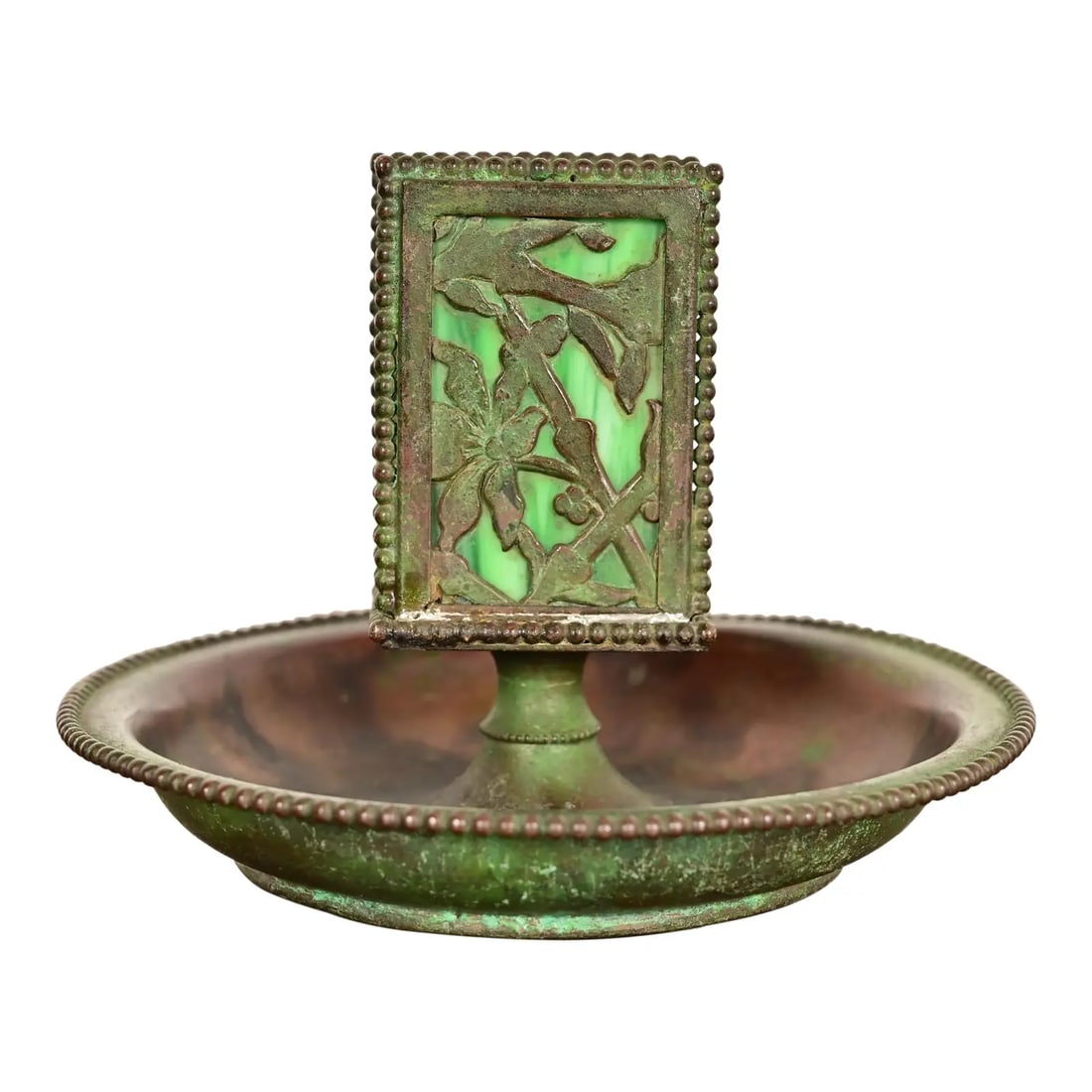 Apollo Studios New York Arts & Crafts Grapevine Pattern Bronze and Slag Glass Ashtray With Matchbox (1 of 12)