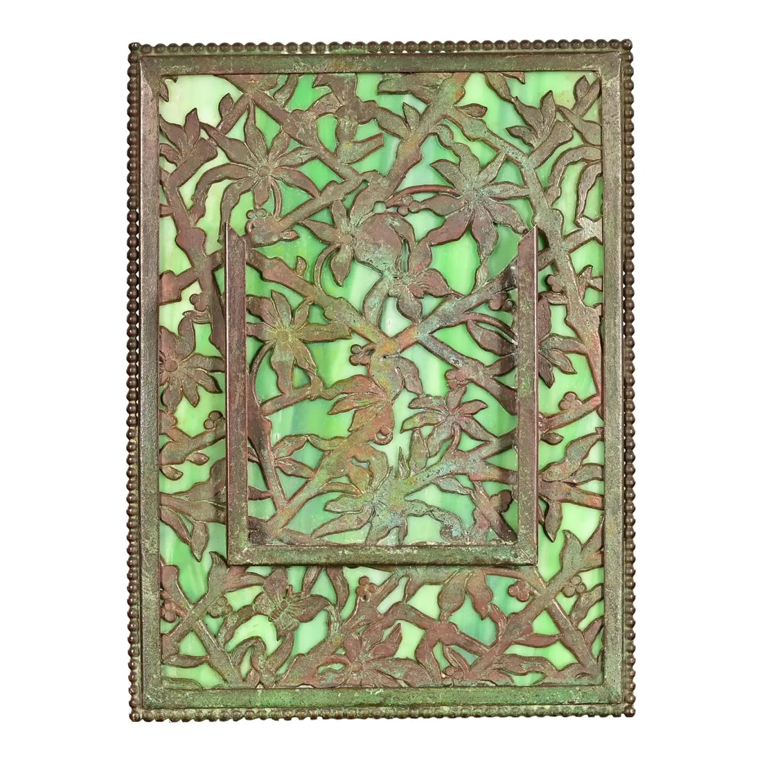 Apollo Studios New York Arts & Crafts Grapevine Pattern Bronze and Slag Glass Picture Frame (1 of 13)