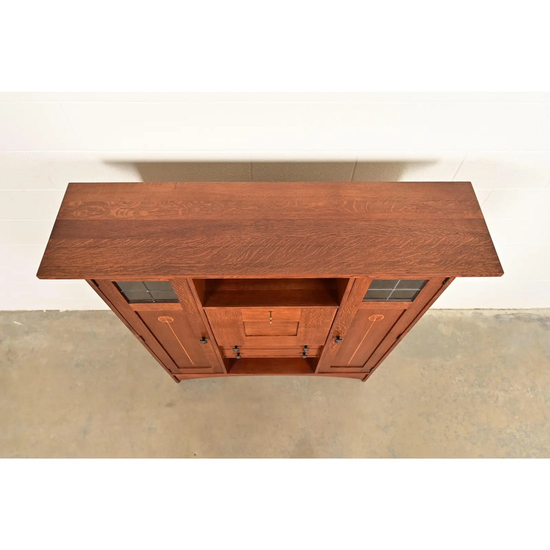 Stickley Harvey Ellis Collection Arts & Crafts Inlaid Oak and Leaded Glass Bookcase - 15