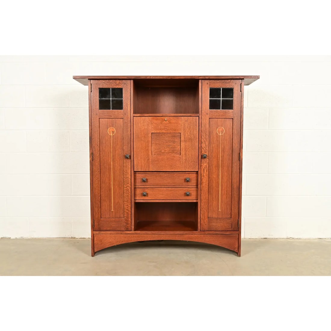 Stickley Harvey Ellis Collection Arts & Crafts Inlaid Oak and Leaded Glass Bookcase - 18