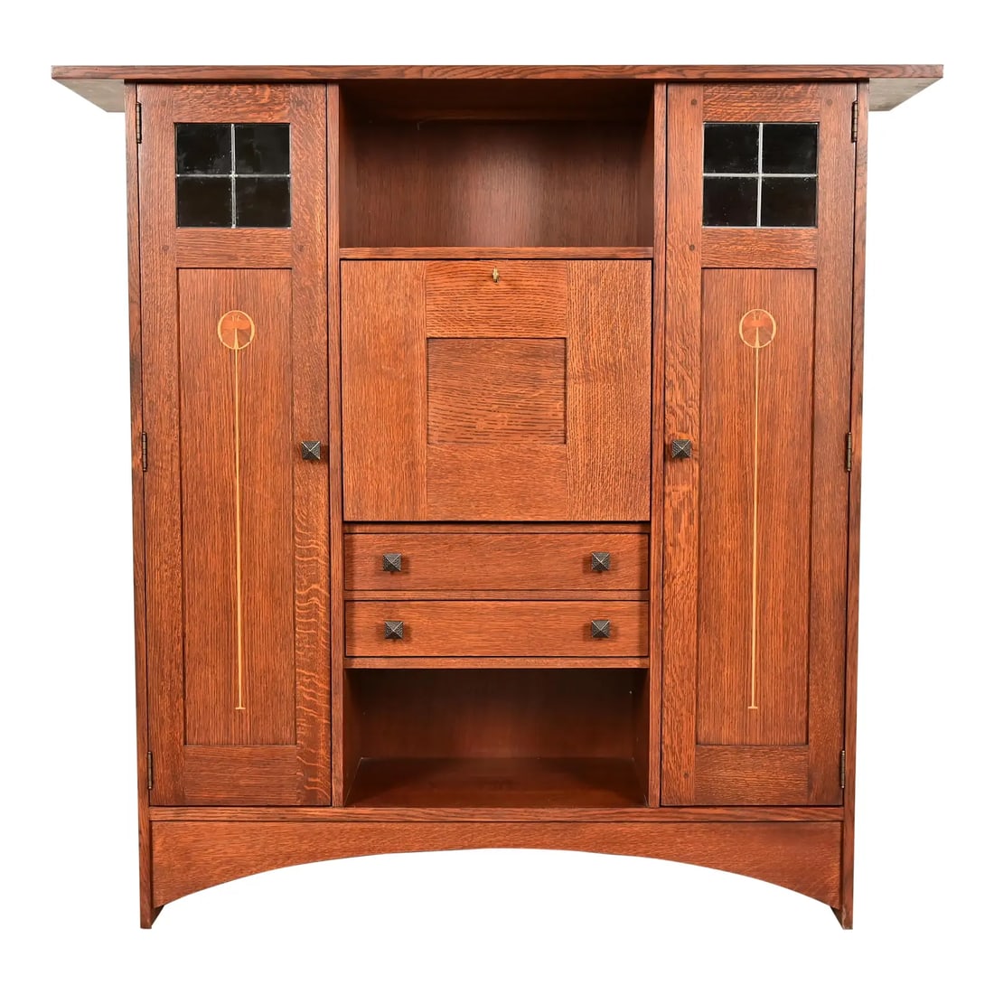 Stickley Harvey Ellis Collection Arts & Crafts Inlaid Oak and Leaded Glass Bookcase (1 of 18)