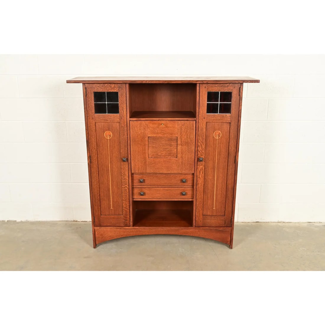 Stickley Harvey Ellis Collection Arts & Crafts Inlaid Oak and Leaded Glass Bookcase - 2