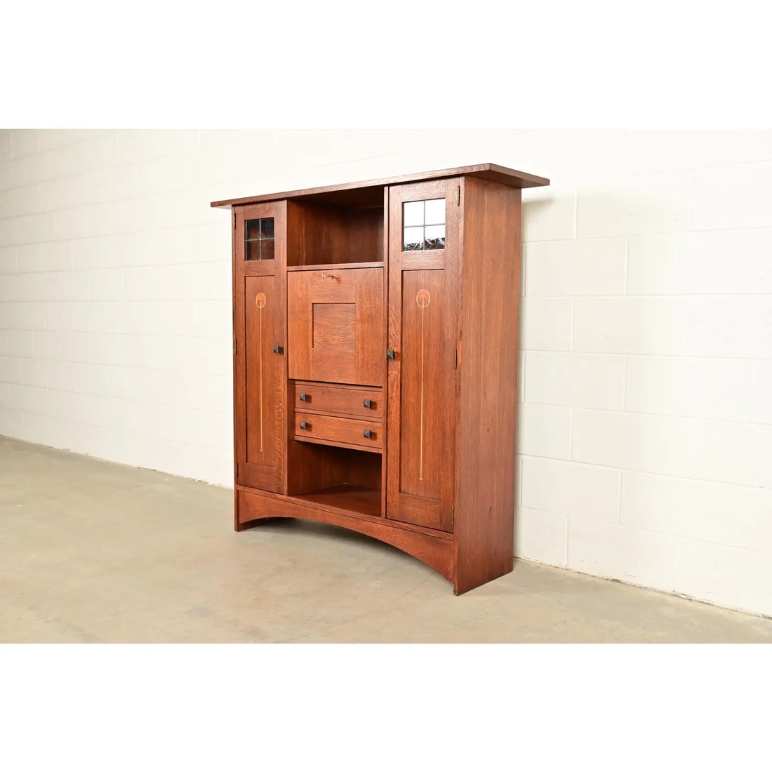 Stickley Harvey Ellis Collection Arts & Crafts Inlaid Oak and Leaded Glass Bookcase - 3