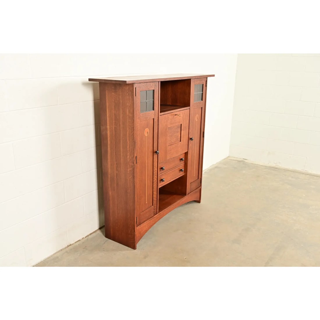 Stickley Harvey Ellis Collection Arts & Crafts Inlaid Oak and Leaded Glass Bookcase - 4