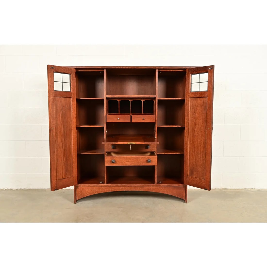 Stickley Harvey Ellis Collection Arts & Crafts Inlaid Oak and Leaded Glass Bookcase - 5