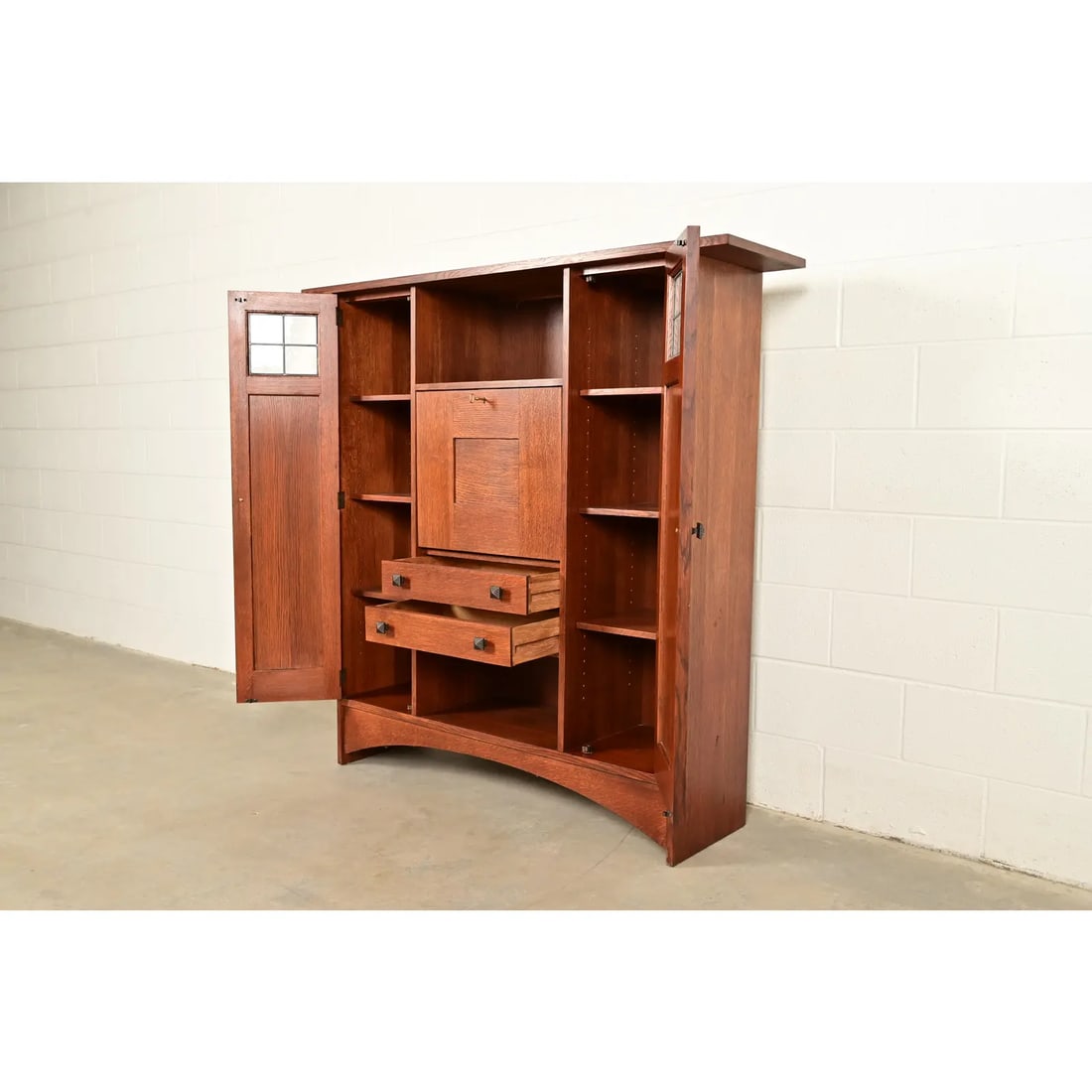 Stickley Harvey Ellis Collection Arts & Crafts Inlaid Oak and Leaded Glass Bookcase - 6