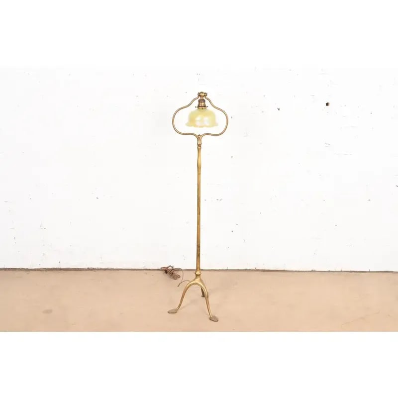 Tiffany Studios New York Gilt Bronze Harp Floor Lamp With Favrile Glass Shade - 2