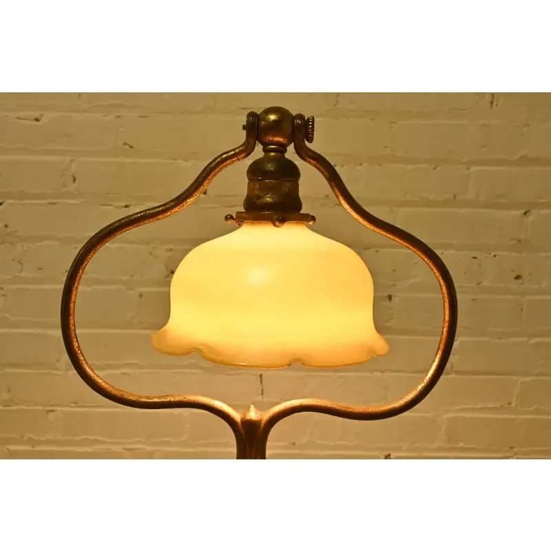 Tiffany Studios New York Gilt Bronze Harp Floor Lamp With Favrile Glass Shade - 7
