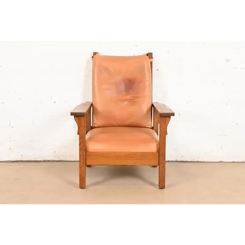 Gustav Stickley Antique Mission Oak Arts & Crafts Open Arm Reclining Morris Lounge Chair, Circa 1910 - 2