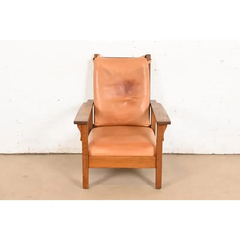 Gustav Stickley Antique Mission Oak Arts & Crafts Open Arm Reclining Morris Lounge Chair, Circa 1910 - 3