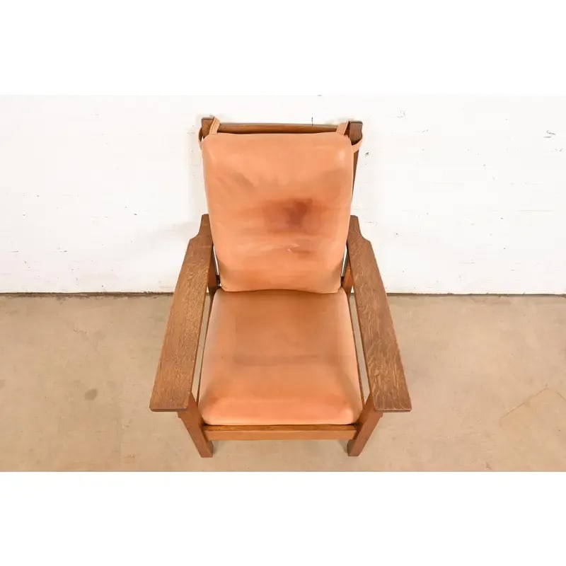 Gustav Stickley Antique Mission Oak Arts & Crafts Open Arm Reclining Morris Lounge Chair, Circa 1910 - 5