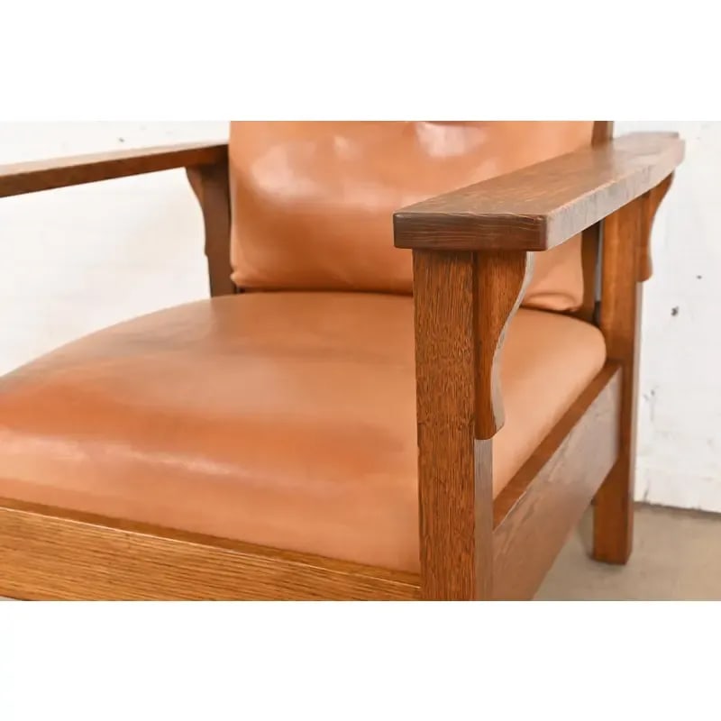 Gustav Stickley Antique Mission Oak Arts & Crafts Open Arm Reclining Morris Lounge Chair, Circa 1910 - 7