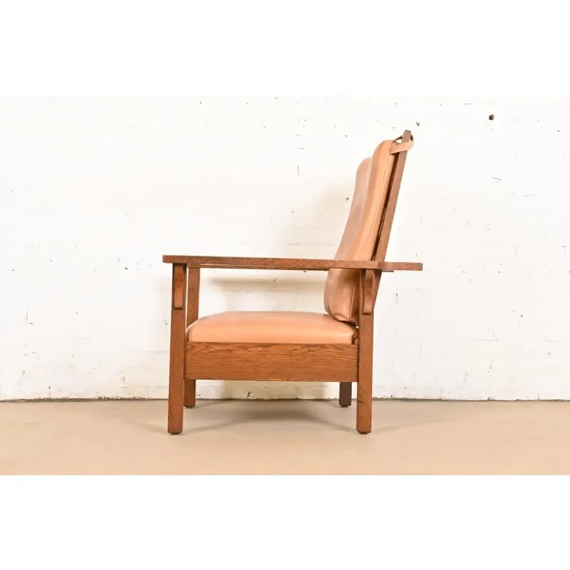 Gustav Stickley Antique Mission Oak Arts & Crafts Open Arm Reclining Morris Lounge Chair, Circa 1910 - 8