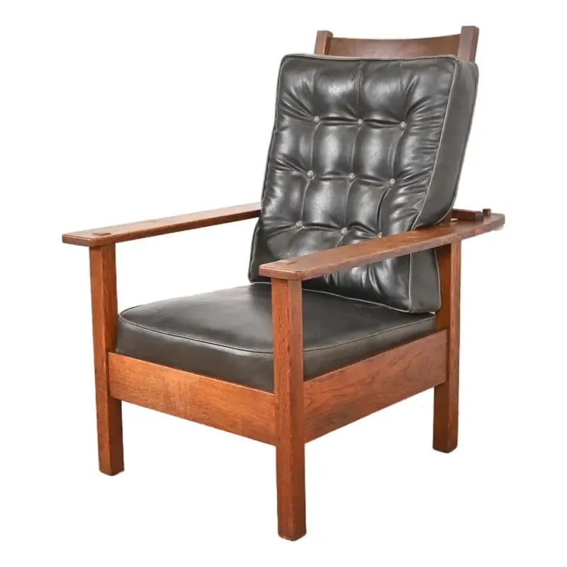 L. & J. G. Stickley Antique Mission Oak Arts & Crafts Reclining Morris Lounge Chair (1 of 9)