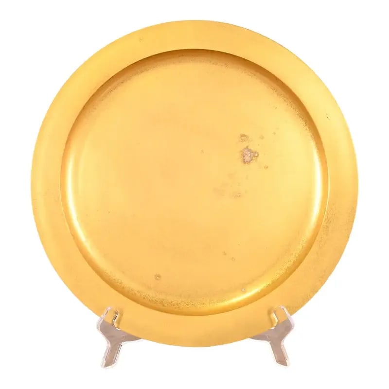 Tiffany Studios New York Bronze DorÃ© Large Plate or Charger: A gorgeous Arts & Crafts or Art Deco period gilt bronze large plate or charger By Tiffany Studios (signed to the underside) New York, USA, Early 20th Century Measures: 12.13"W x 12.13"D x 0.5"H. Good 